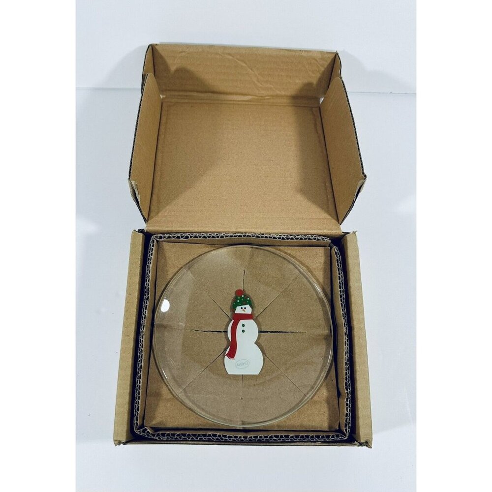 Pampered Chef Snowman Appetizer Plates 6” Round Clear Glass Snowmen Christmas